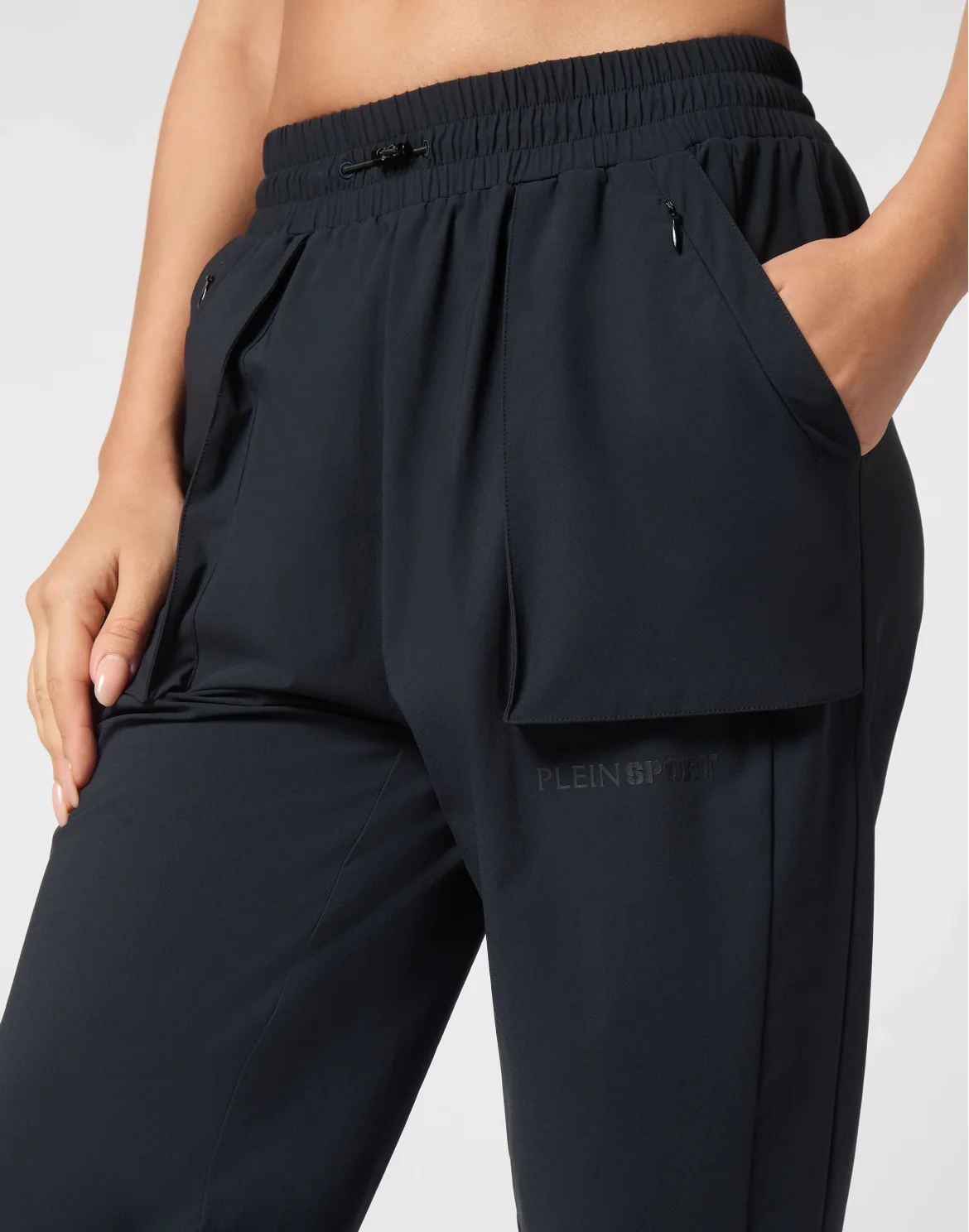 Nylon Stretch High Waisted Jogging Pants, цвет: Черный