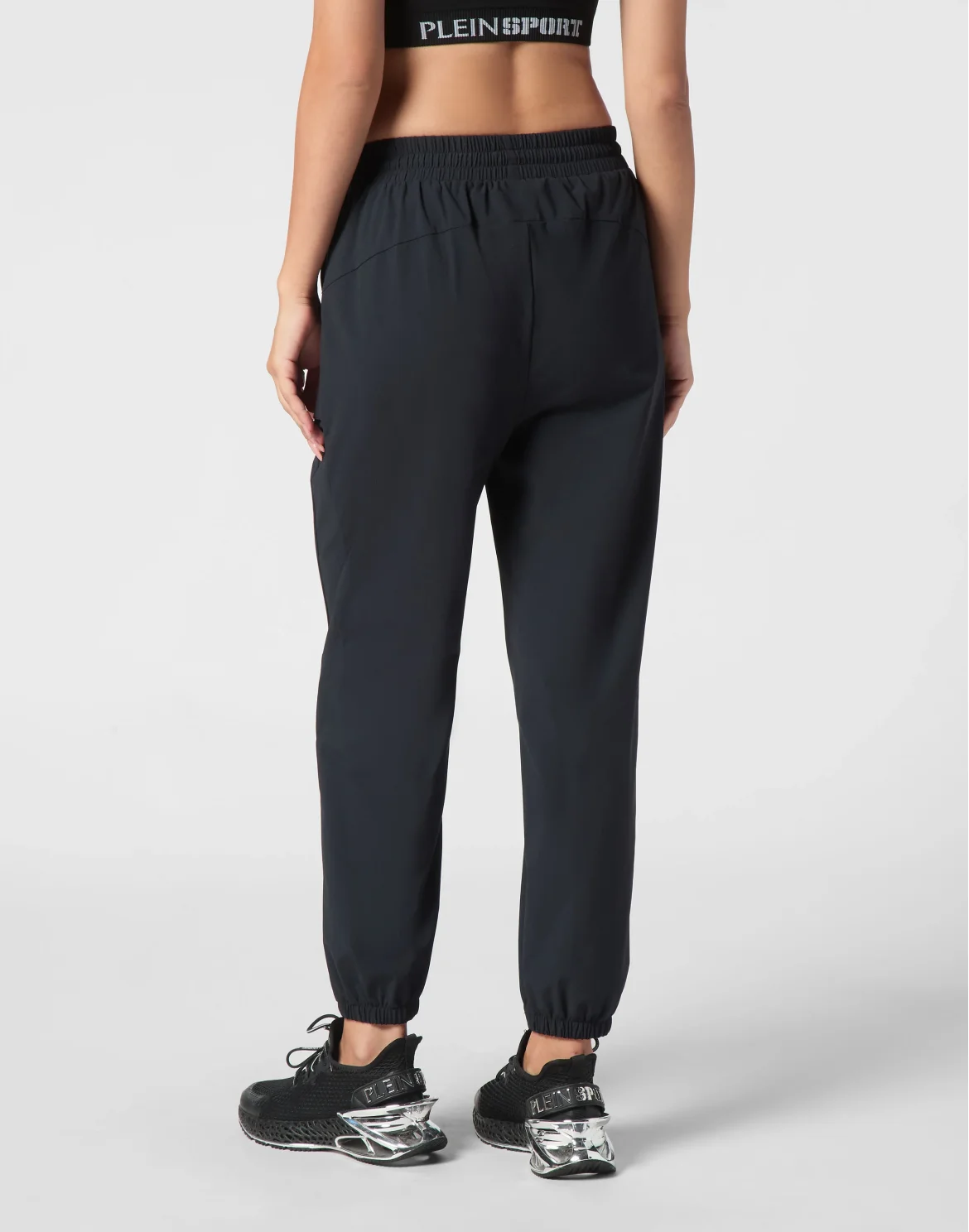 Nylon Stretch High Waisted Jogging Pants, цвет: Черный