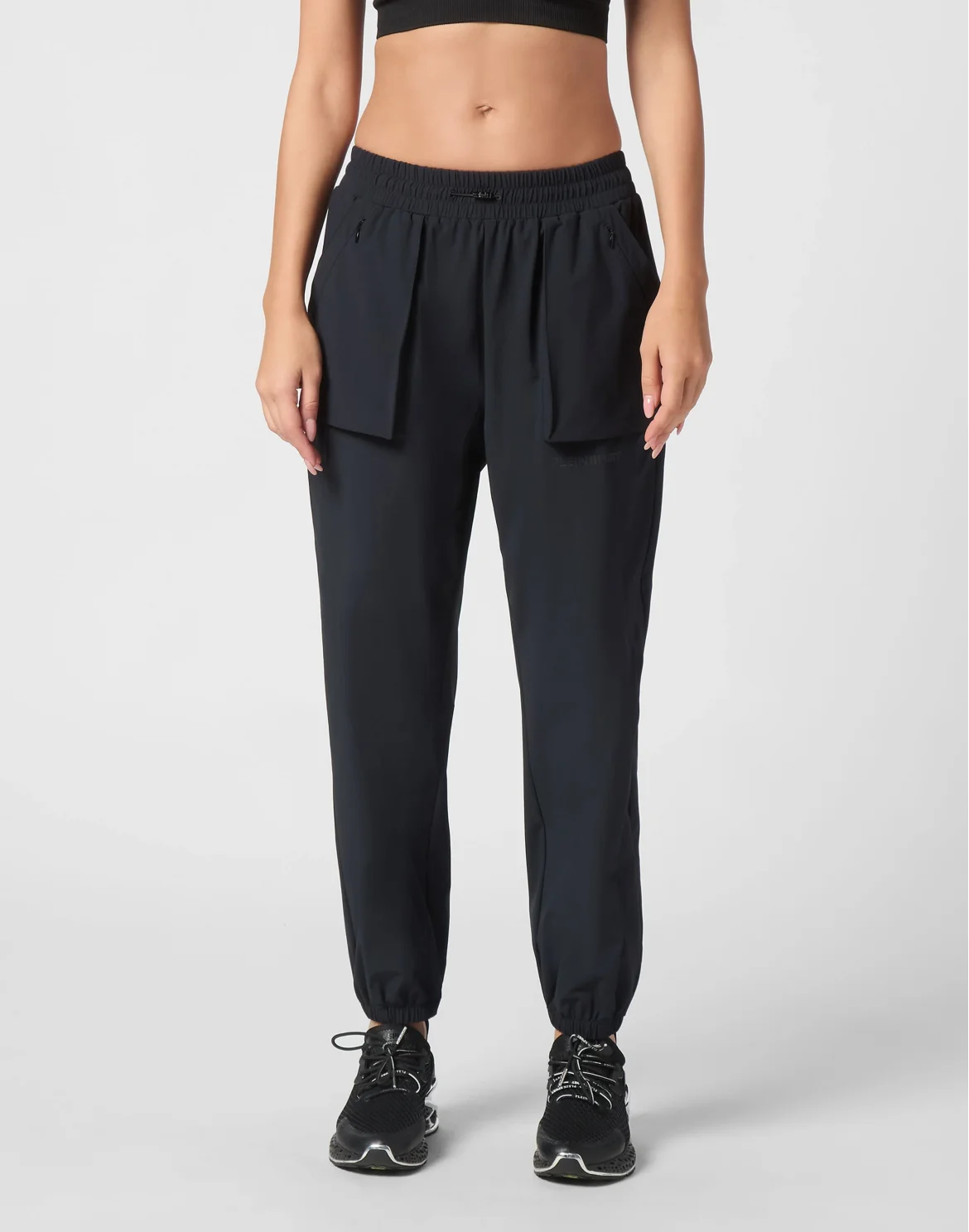 Nylon Stretch High Waisted Jogging Pants, цвет: Черный