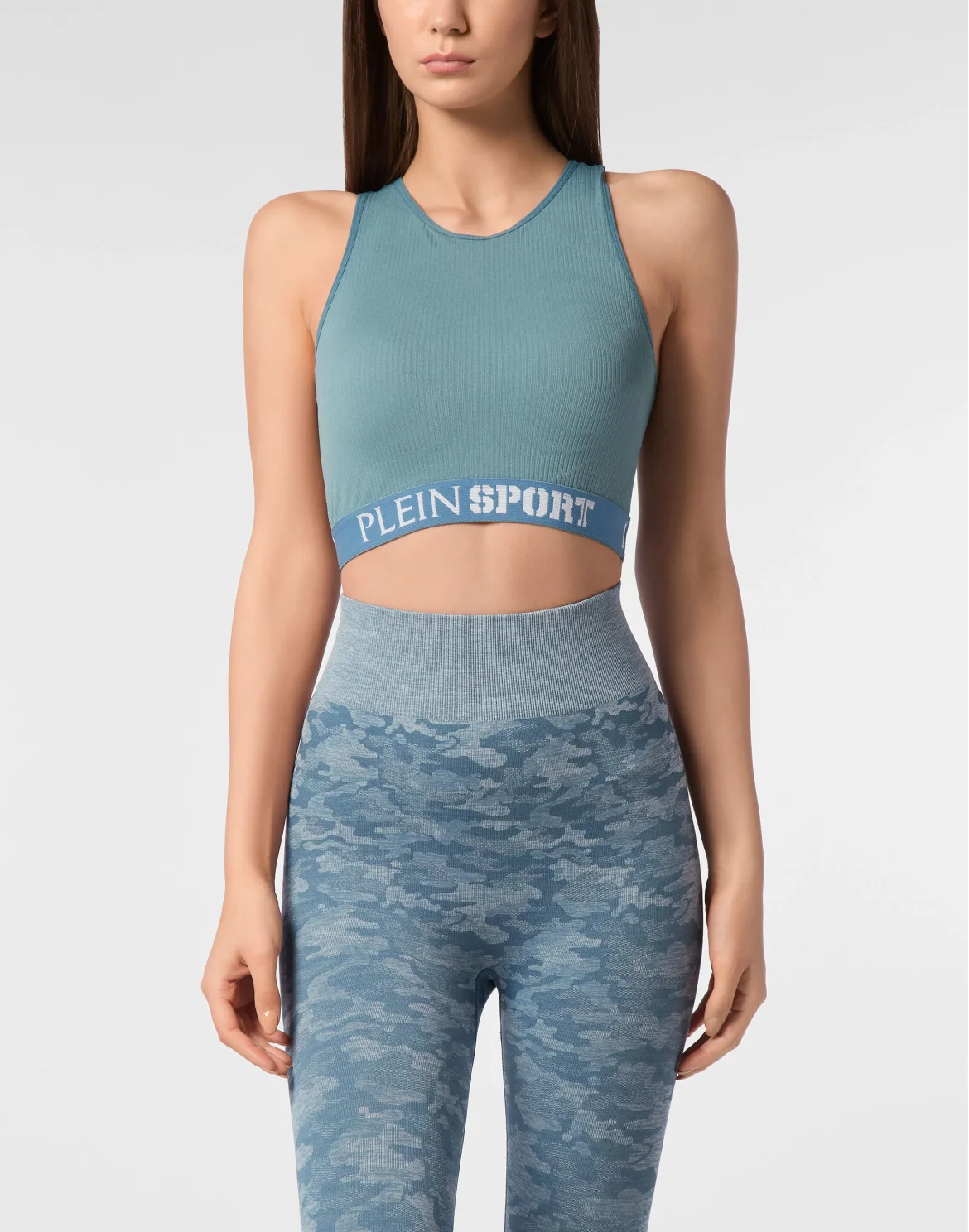 Rib Seamless Training Sport Bra Logo, цвет: Бирюзовый