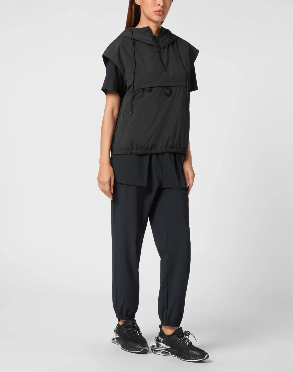 Hooded Zipped Vest With Pockets, цвет: Черный