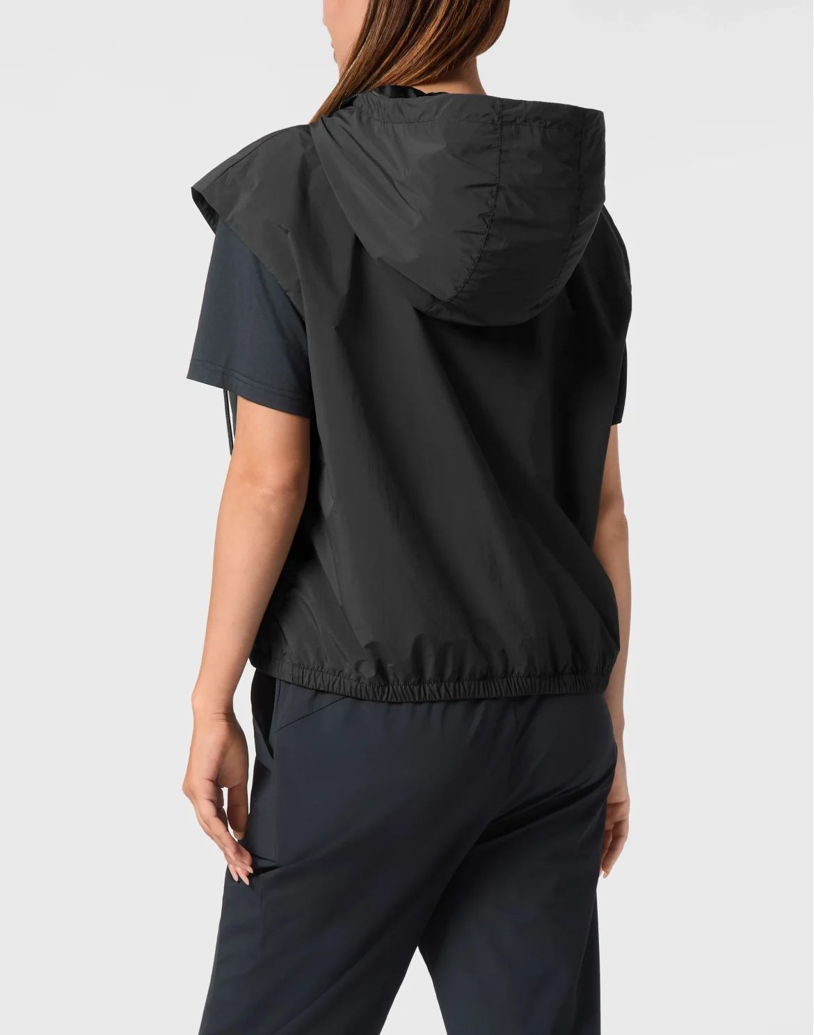 Hooded Zipped Vest With Pockets, цвет: Черный