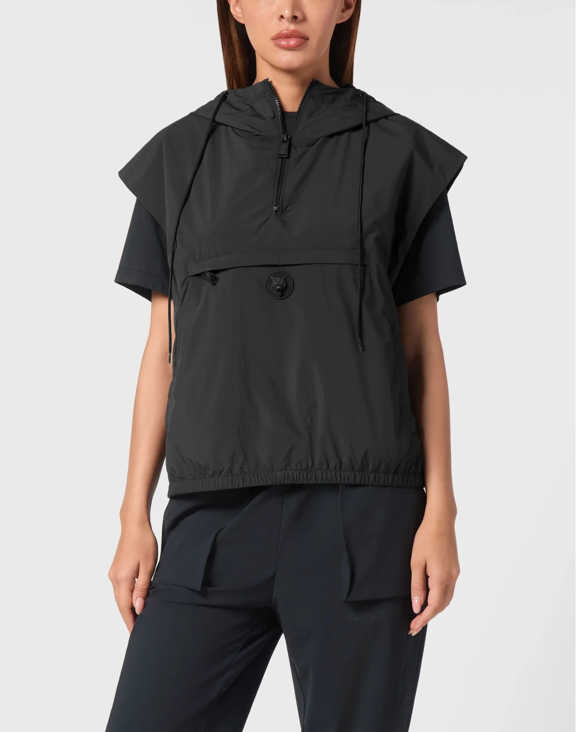 Hooded Zipped Vest With Pockets, цвет: Черный