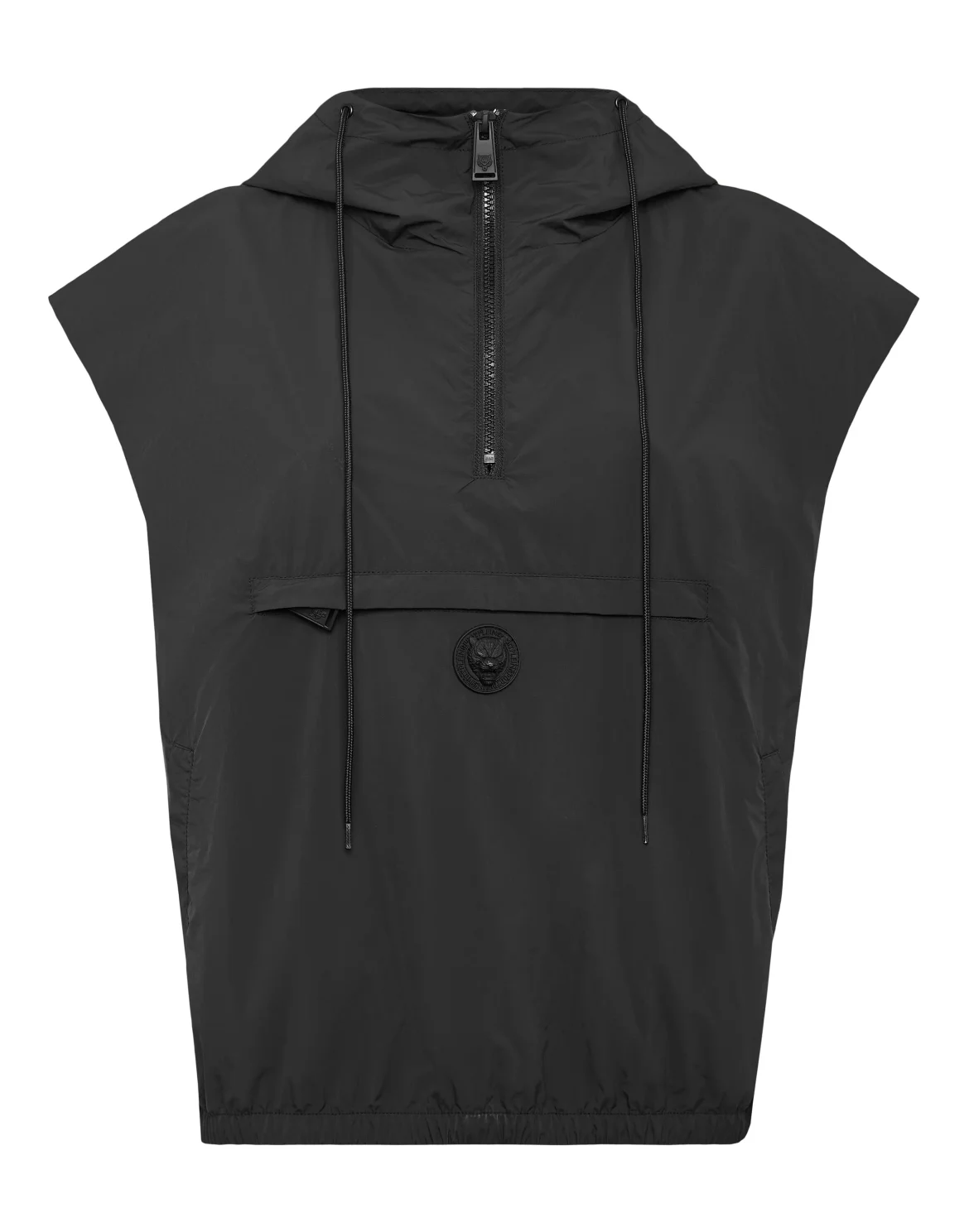 Hooded Zipped Vest With Pockets, цвет: Черный