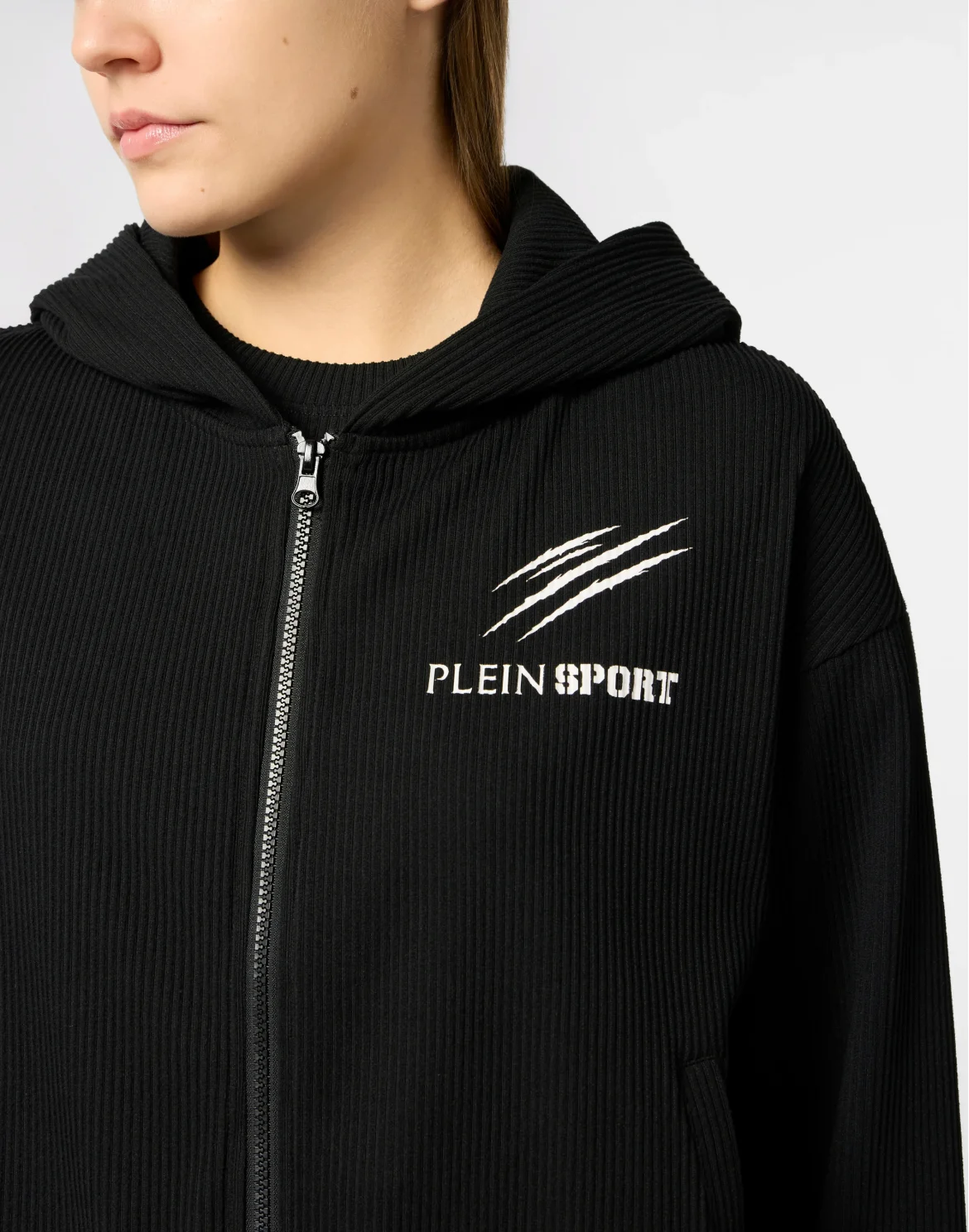 Ribbed Zip Hoodie Scratch, цвет: Черный