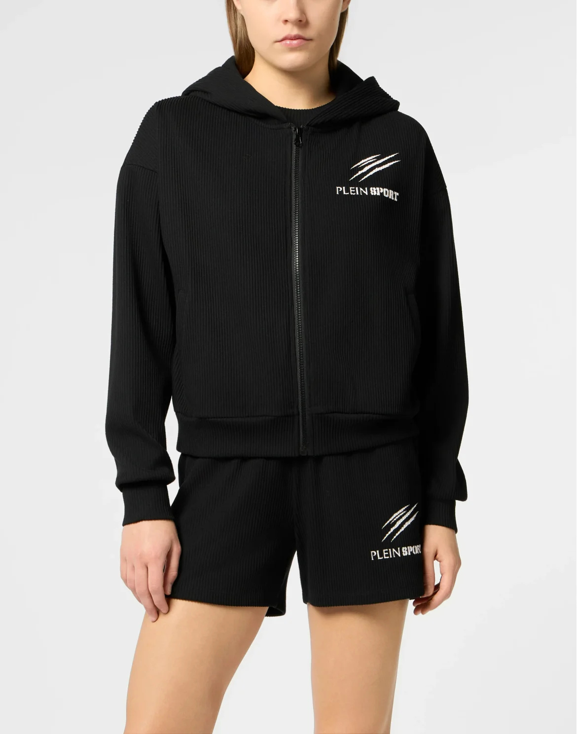 Ribbed Zip Hoodie Scratch, цвет: Черный