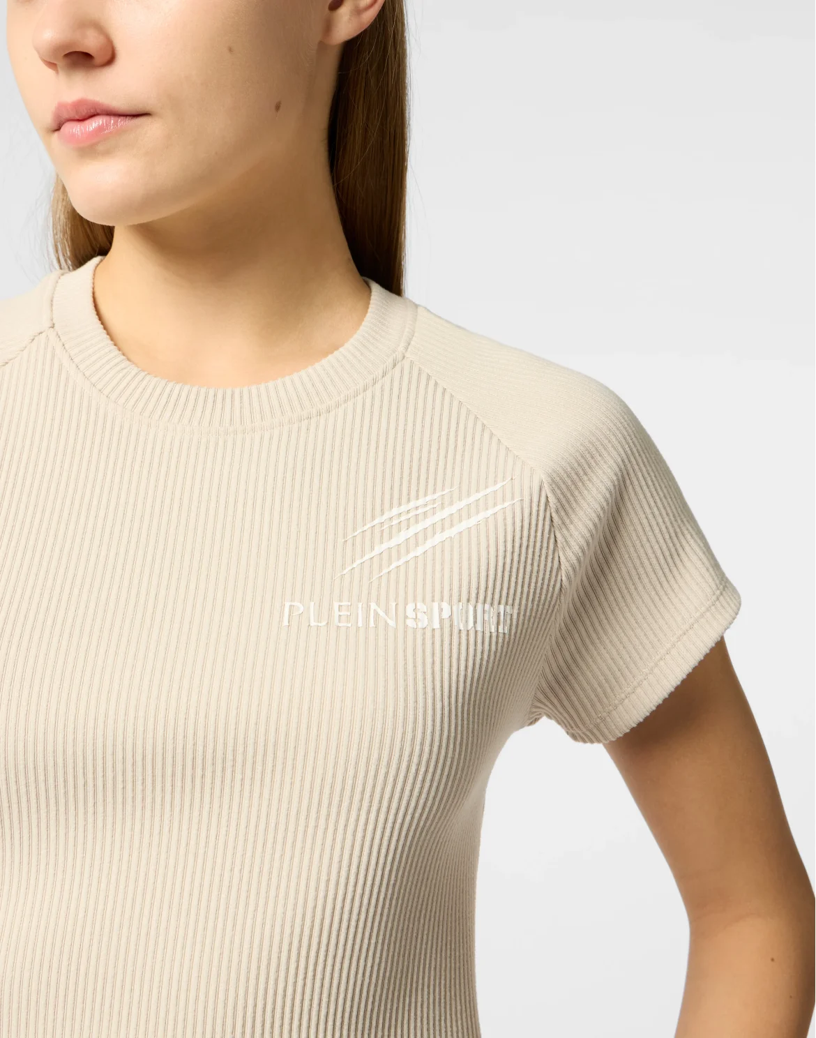 Ribbed Crop T-Shirt Scratch, цвет: Бежевый