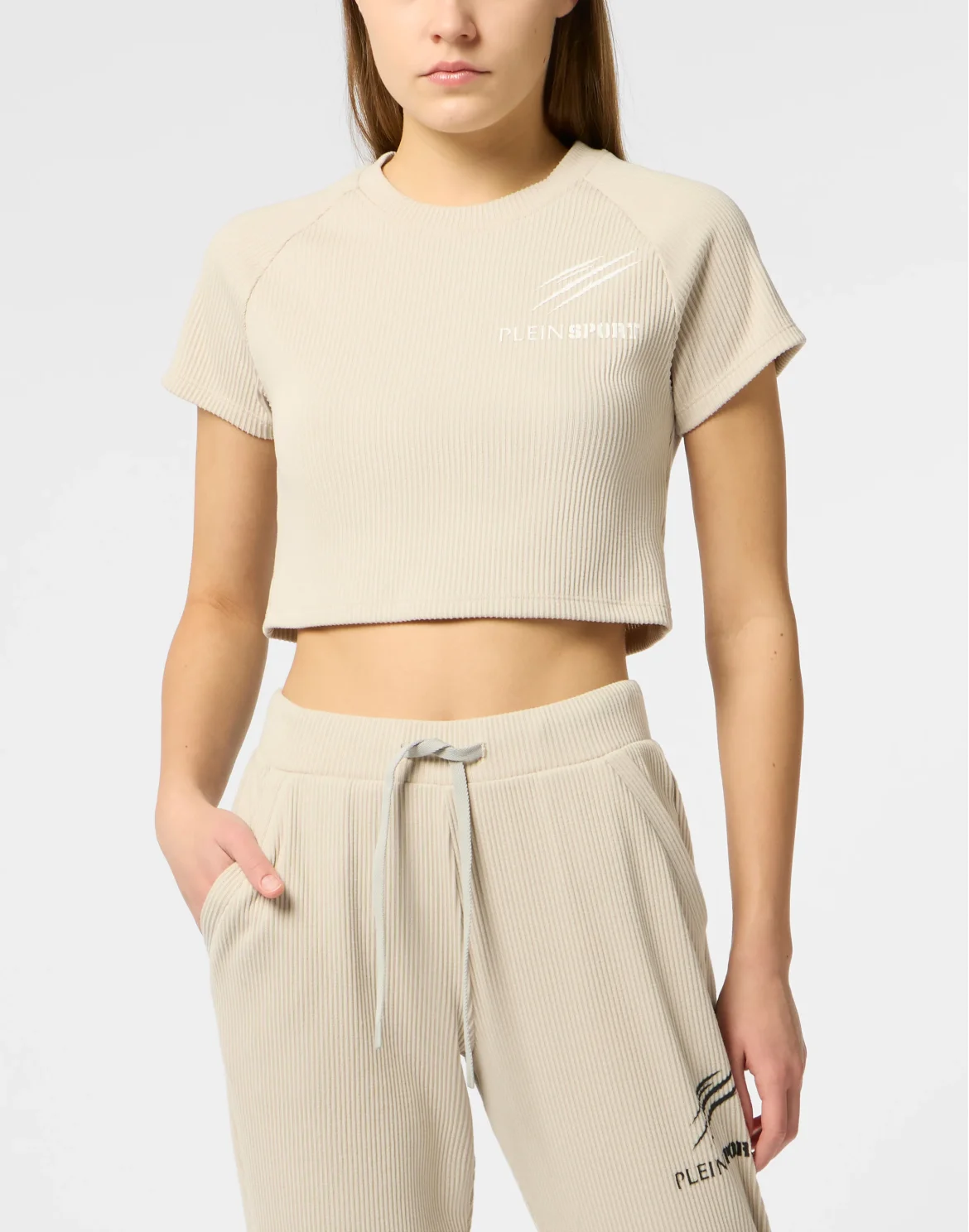 Ribbed Crop T-Shirt Scratch, цвет: Бежевый