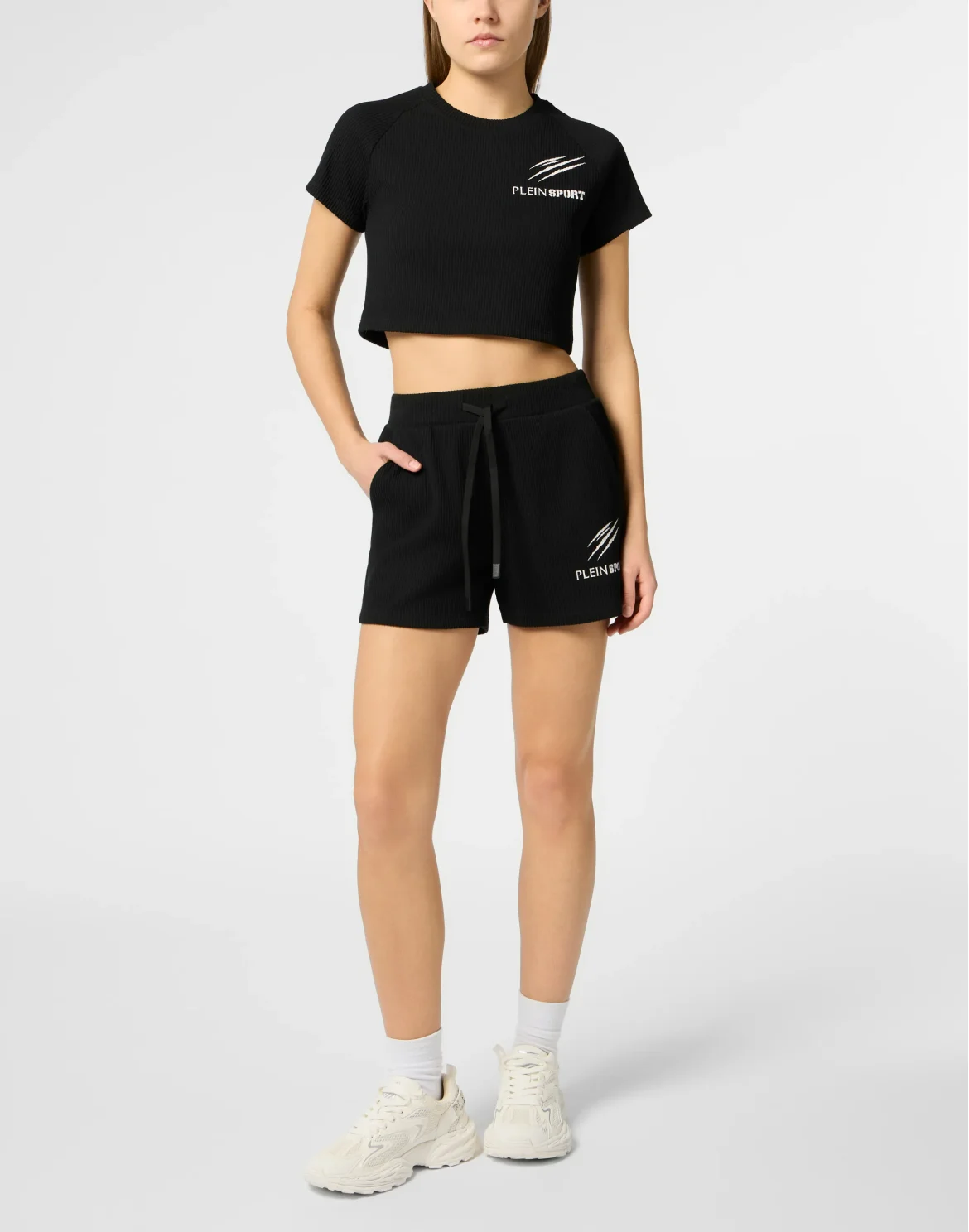 Ribbed Crop T-Shirt Scratch, цвет: Черный