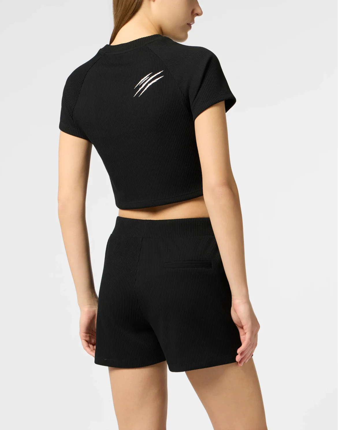 Ribbed Crop T-Shirt Scratch, цвет: Черный