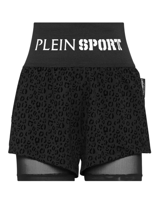 Double-layered jogging shorts Leopard