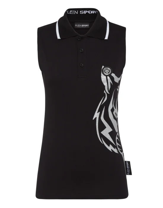 Sleeveless Polo Shirt Glitter