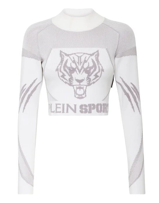Knit Jacquard Cropped Top LS