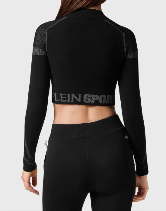 Knit Jacquard Cropped Top LS