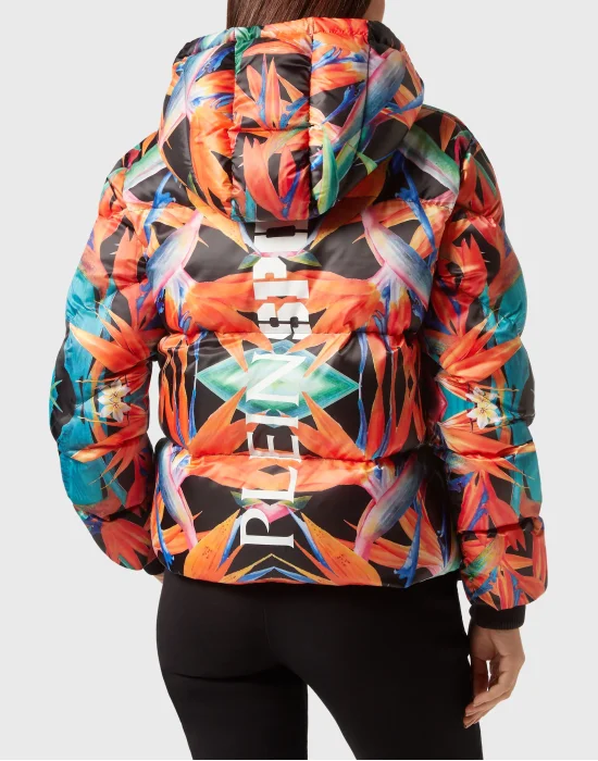 Nylon Puffer Jacket Flowers