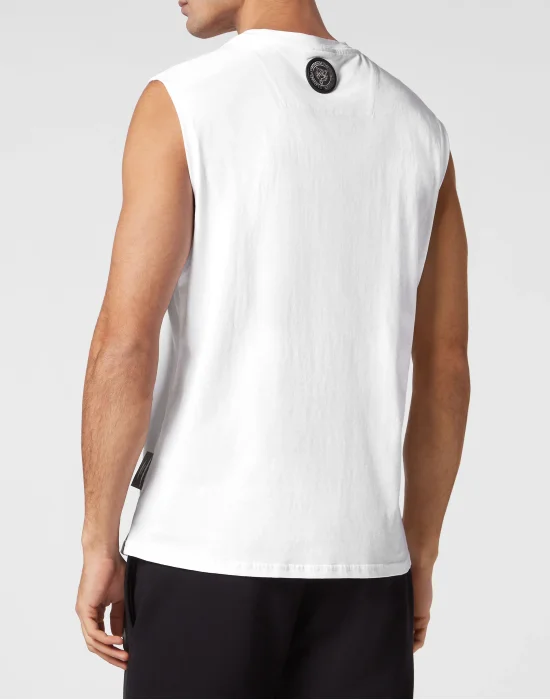 Sleeveless T-shirt Round Neck Scratch